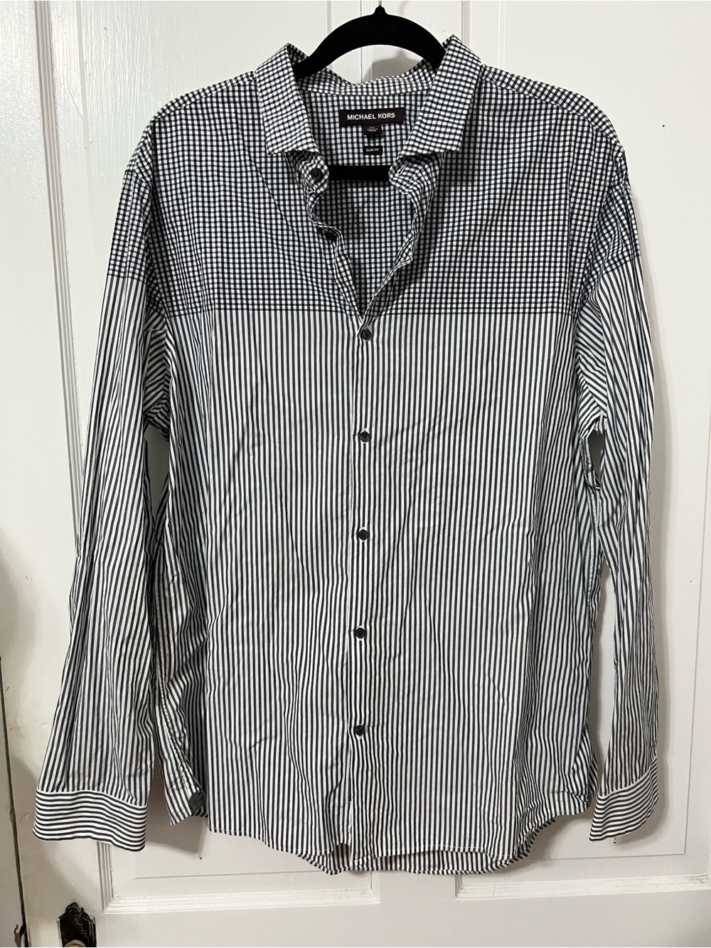 Michael Kors Men's Black and White Mixed-Pattern Button-Up Shirt